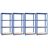4-Layer Shelves 4 pcs Blue Steel&Engineered Wood