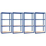 4-Layer Shelves 4 pcs Blue Steel&Engineered Wood - Front View