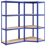 4-Layer Shelves 2 pcs Blue Steel&Engineered Wood - Front View