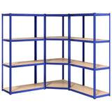 4-Layer Shelves 3 pcs Blue Steel&Engineered Wood - Front View