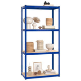 4-Layer Shelves 3 pcs Blue Steel&Engineered Wood - Side View