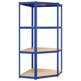 4-Layer Shelves 3 pcs Blue Steel&Engineered Wood - Low Angle