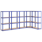 4-Layer Shelves 5 pcs Blue Steel&Engineered Wood - Front View