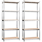 5-Layer Shelves 2 pcs Silver Steel and Engineered Wood