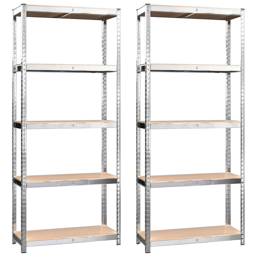 5-Layer Shelves 2 pcs Silver Steel and Engineered Wood