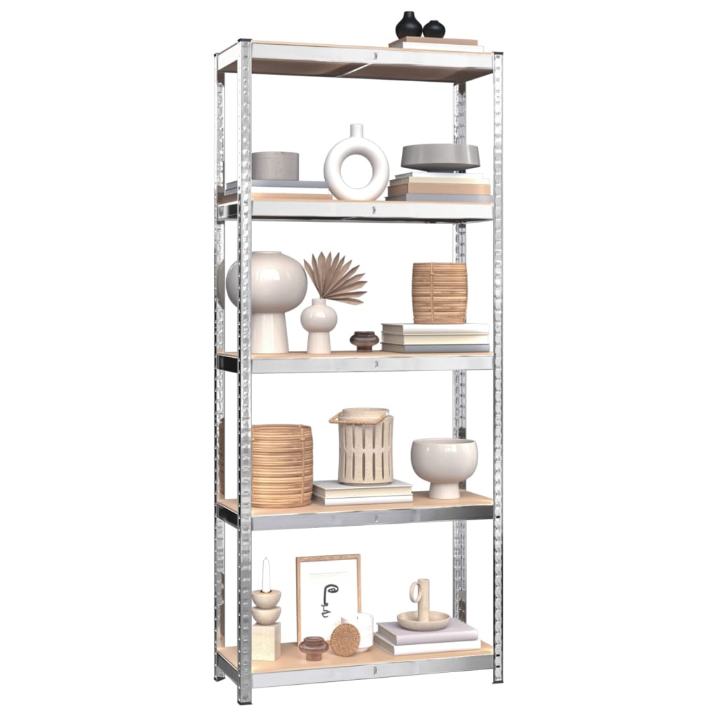5-Layer Shelves 2 pcs Silver Steel and Engineered Wood