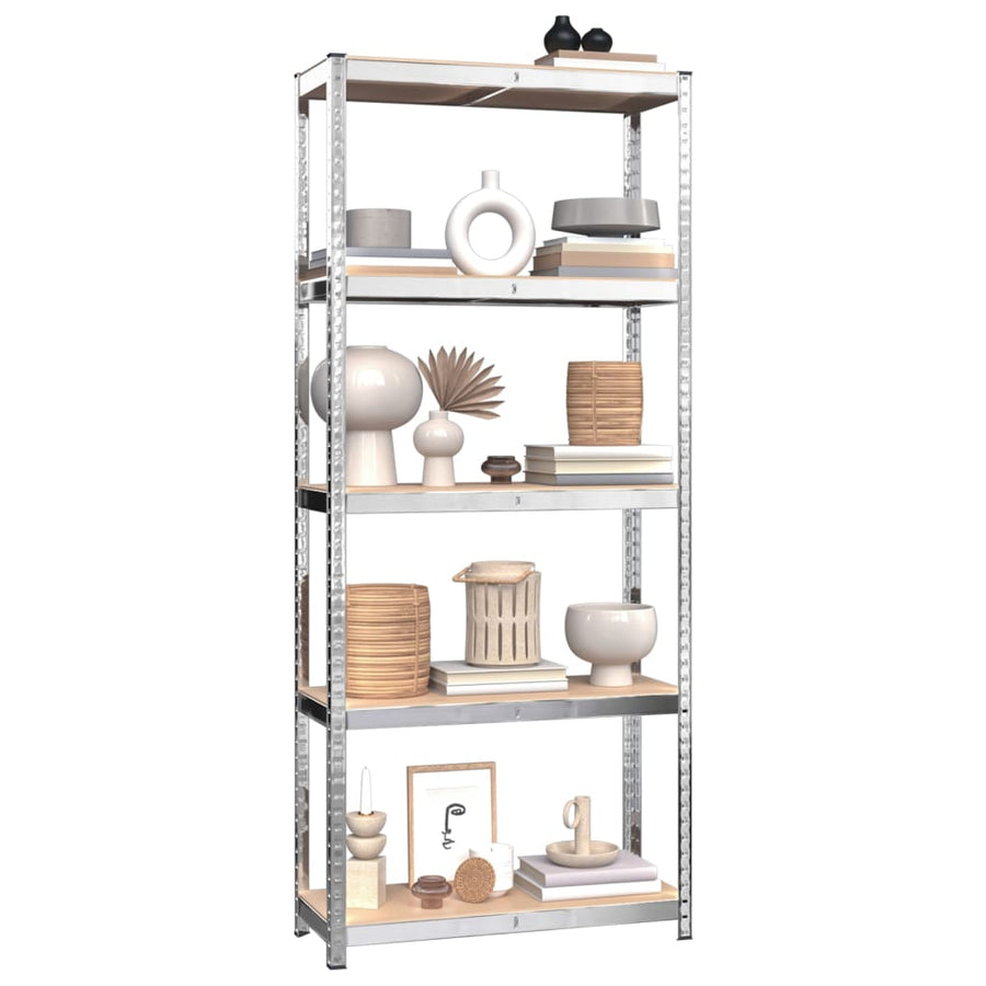 5-Layer Shelves 2 pcs Silver Steel and Engineered Wood