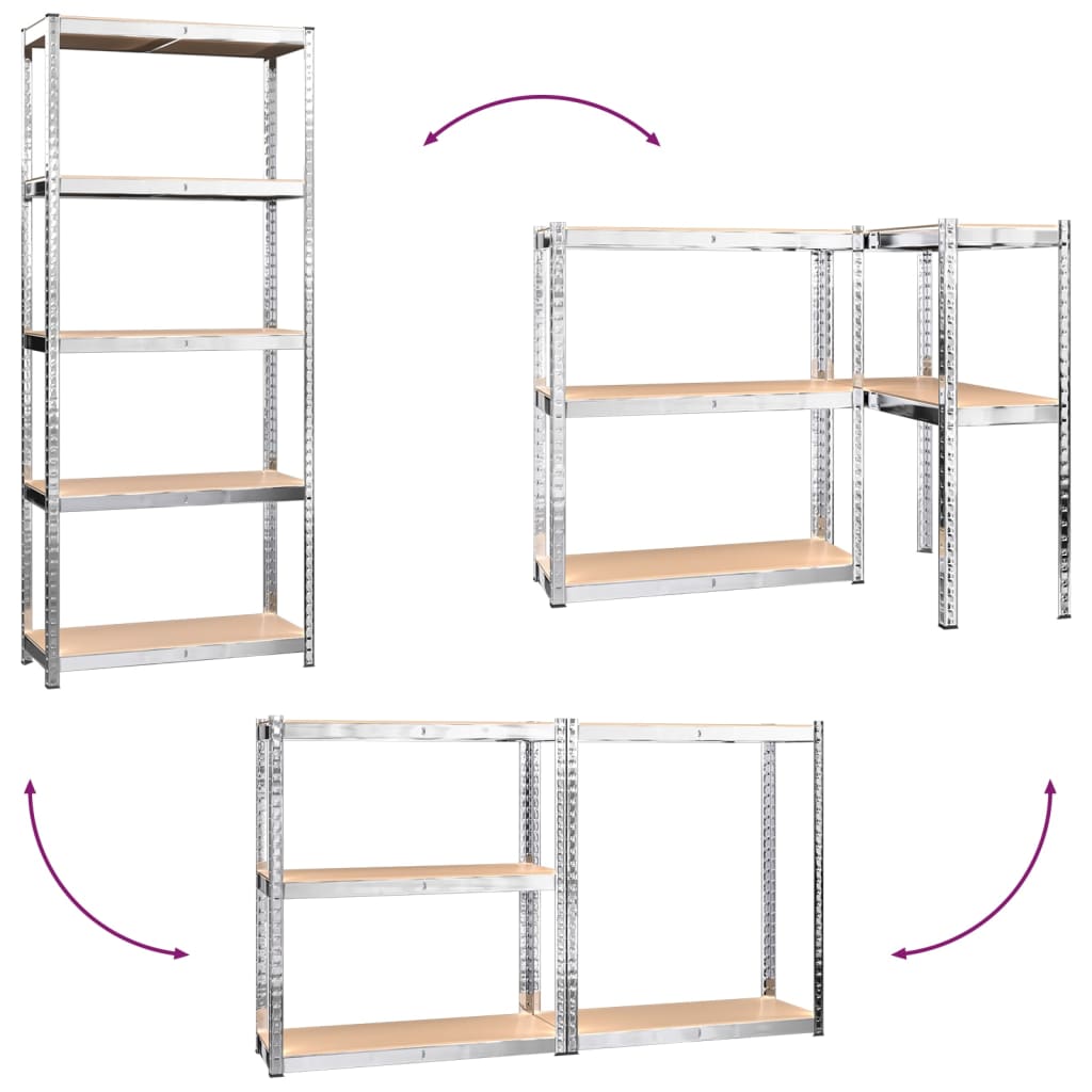 5-Layer Shelves 2 pcs Silver Steel and Engineered Wood
