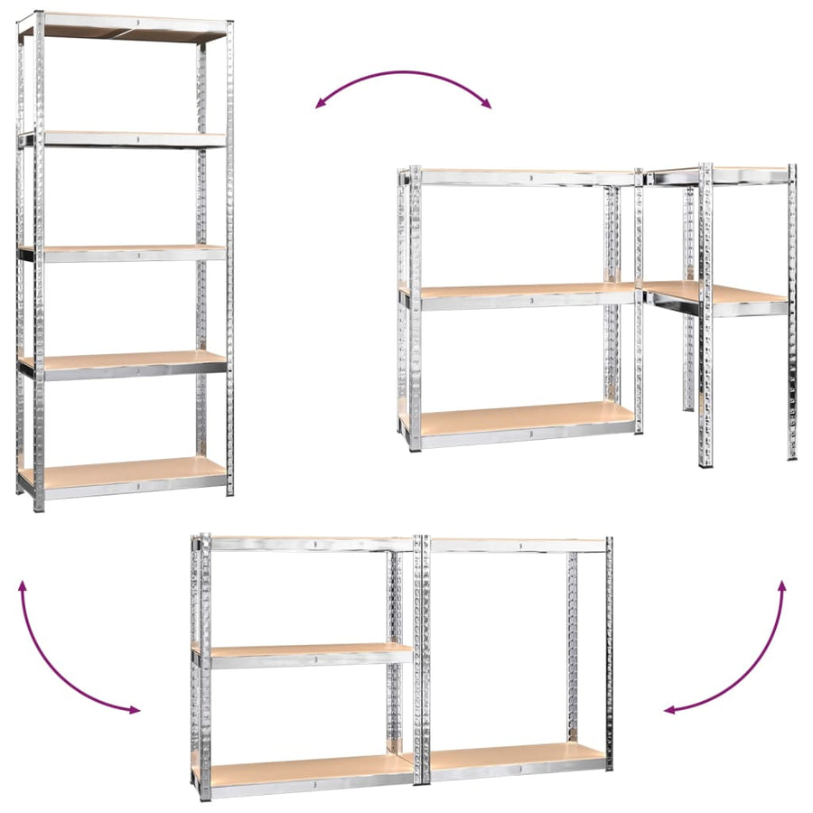 5-Layer Shelves 2 pcs Silver Steel and Engineered Wood