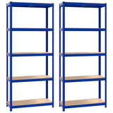 5-Layer Shelves 2 pcs Blue Steel&Engineered Wood - Front View