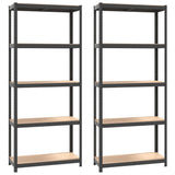 5-Layer Shelves 2 pcs Anthracite Steel&Engineered Wood - Front View