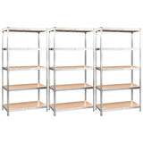5-Layer Shelves 3 pcs Silver Steel and Engineered Wood - Front View