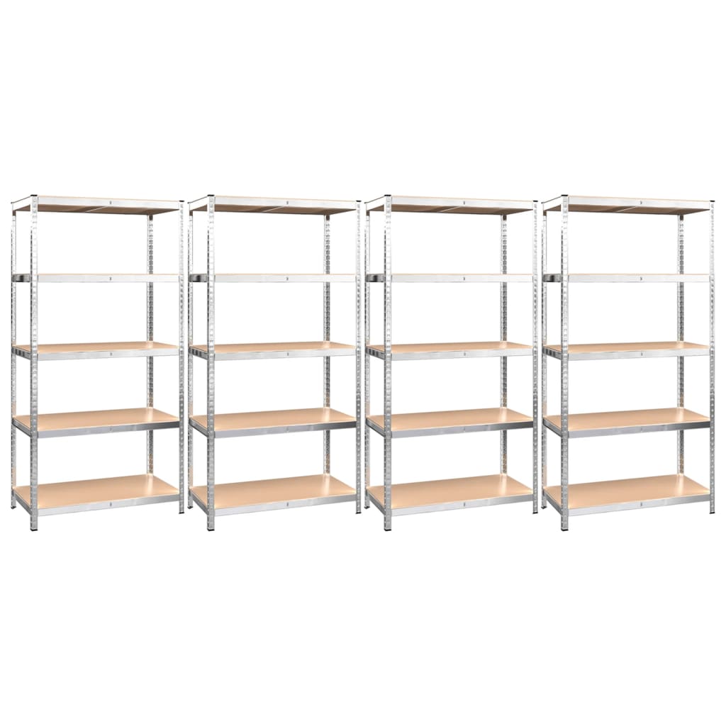 5-Layer Shelves 4 pcs Silver Steel and Engineered Wood