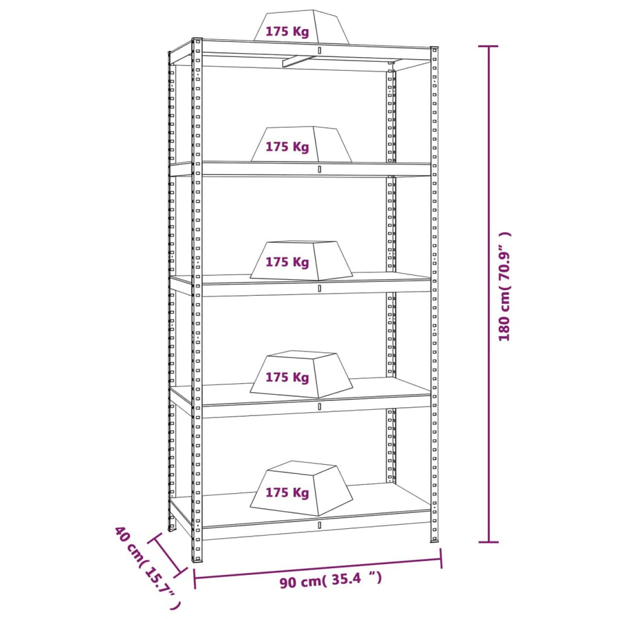 5-Layer Shelves 4 pcs Silver Steel and Engineered Wood
