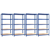 5-Layer Shelves 4 pcs Blue Steel&Engineered Wood - Front View