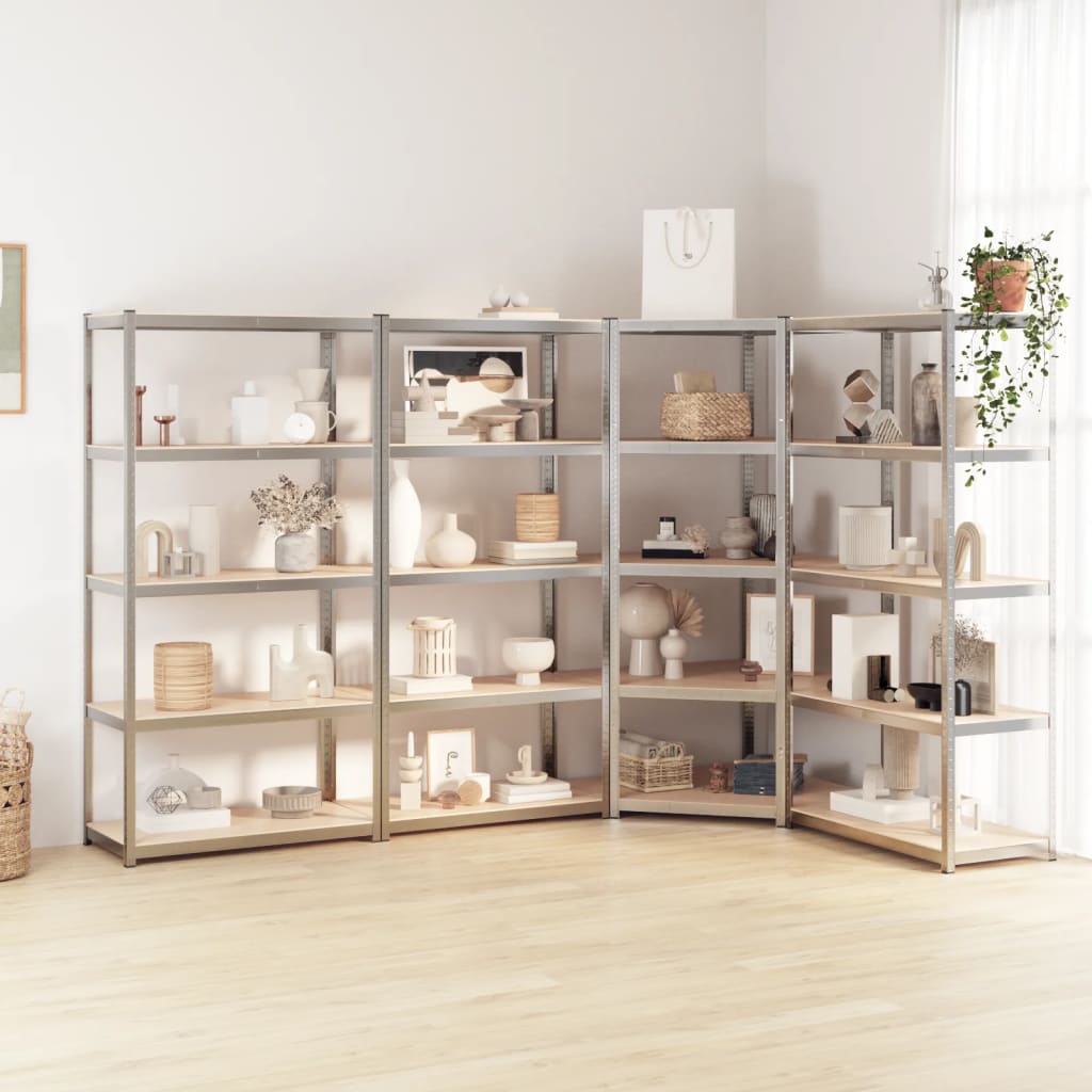 5-Layer Shelves 4 pcs Silver Steel and Engineered Wood