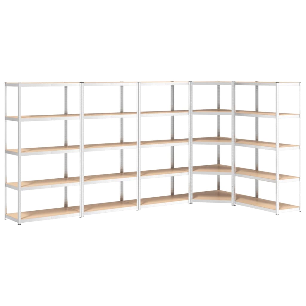 5-Layer Shelves 5 pcs Silver Steel and Engineered Wood