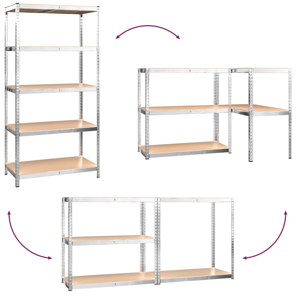 5-Layer Shelves 5 pcs Silver Steel and Engineered Wood