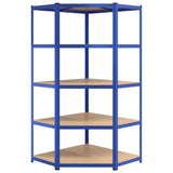 5-Layer Shelves 3 pcs Blue Steel&Engineered Wood - Low Angle