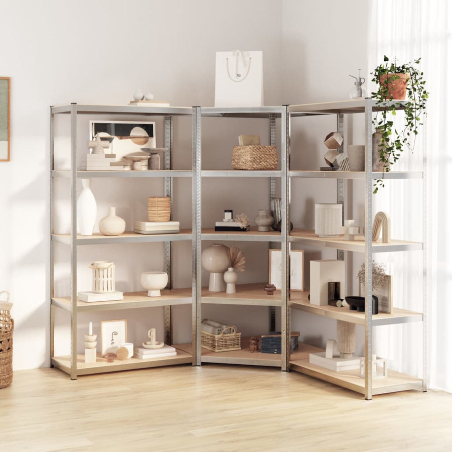 5-Layer Shelves 3 pcs Silver Steel and Engineered Wood