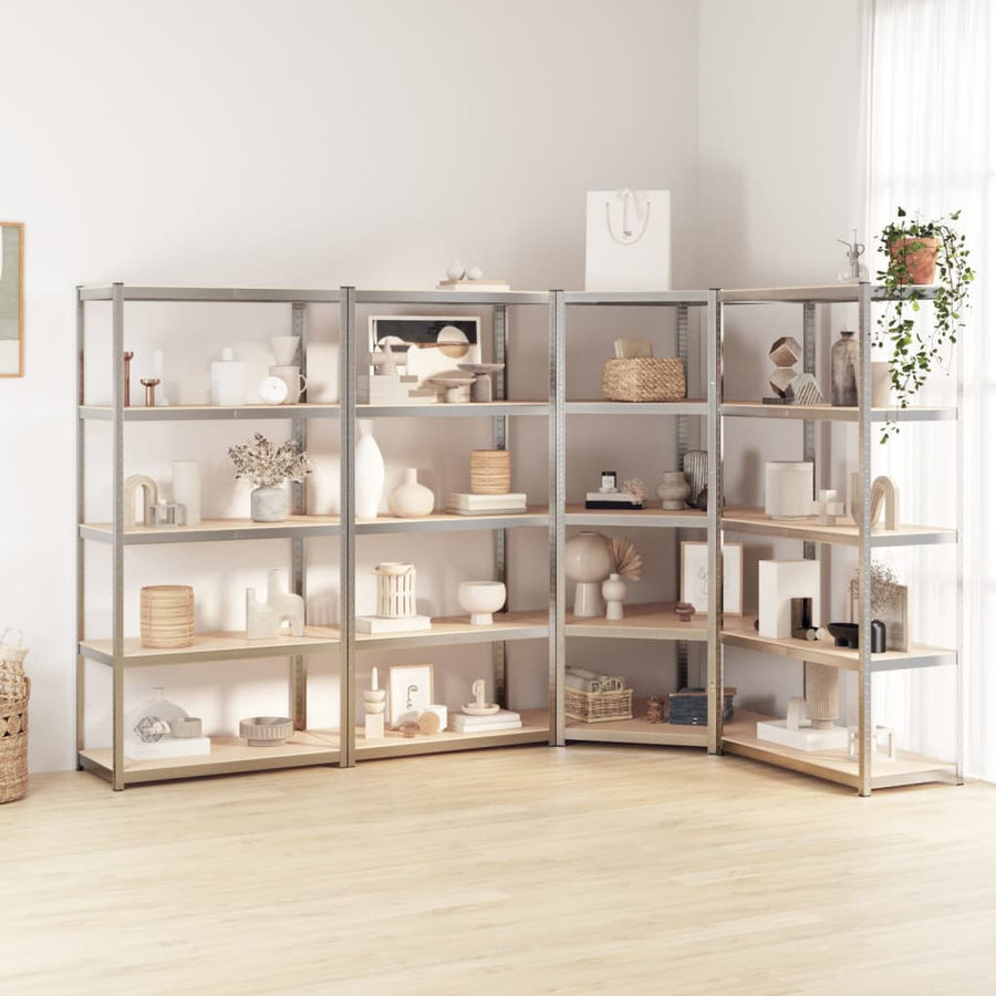 5-Layer Shelves 4 pcs Silver Steel and Engineered Wood