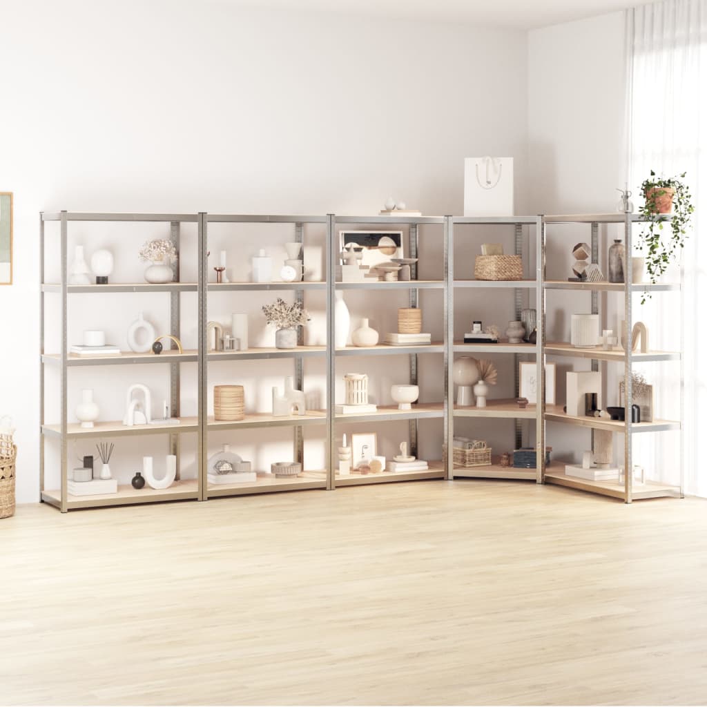 5-Layer Shelves 5 pcs Silver Steel and Engineered Wood