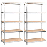 5-Layer Heavy-duty Shelves 2 pcs Silver Steel and Engineered Wood - Front View