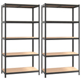 5-Layer Heavy-duty Shelves 2 pcs Grey Steel&Engineered Wood - Front View