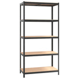 5-Layer Heavy-duty Shelves 2 pcs Grey Steel&Engineered Wood - 45-Degree Angle