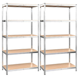 5-Layer Shelves 2 pcs Silver Steel&Engineered Wood - Front View