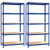 5-Layer Shelves 2 pcs Blue Steel&Engineered Wood - Front View