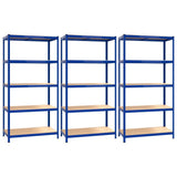 5-Layer Shelves 3 pcs Blue Steel&Engineered Wood - Front View