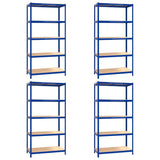 5-Layer Shelves 4 pcs Blue Steel&Engineered Wood - Front View