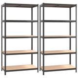 5-Layer Shelves 2 pcs Anthracite Steel&Engineered Wood - Front View