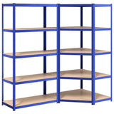 5-Layer Shelves 2 pcs Blue Steel&Engineered Wood - Front View