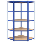 5-Layer Shelves 2 pcs Blue Steel&Engineered Wood - Low Angle