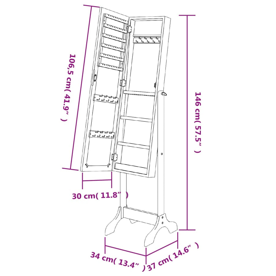 Free-Standing Mirror White 34x37x146 cm