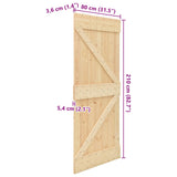 Door NARVIK Natural 80 x 210 cm Solid Pine Wood - Rear View