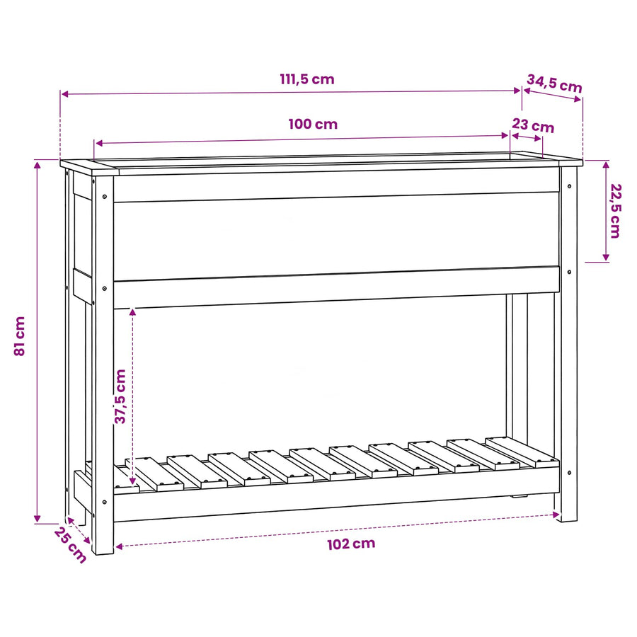 Planter with Shelf 111.5x34.5x81 cm Solid Wood Pine