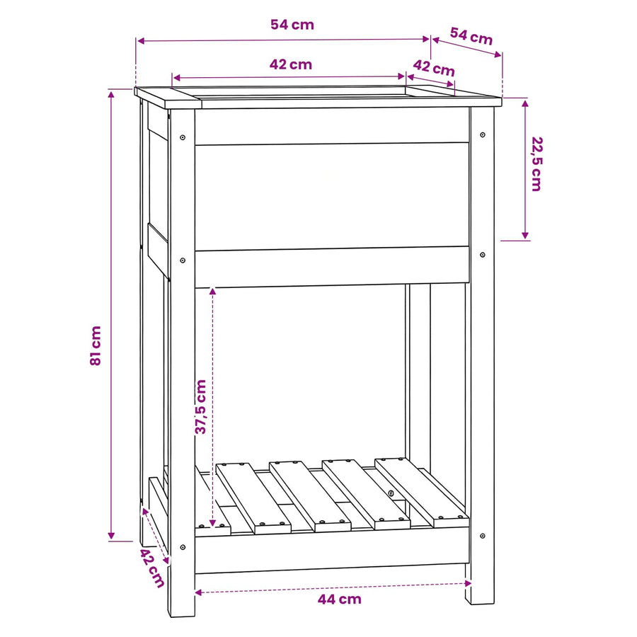 Planter with Shelf Grey 54x54x81 cm Solid Wood Pine