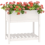 Planter with Shelf White 82.5x54x81 cm Solid Wood Pine