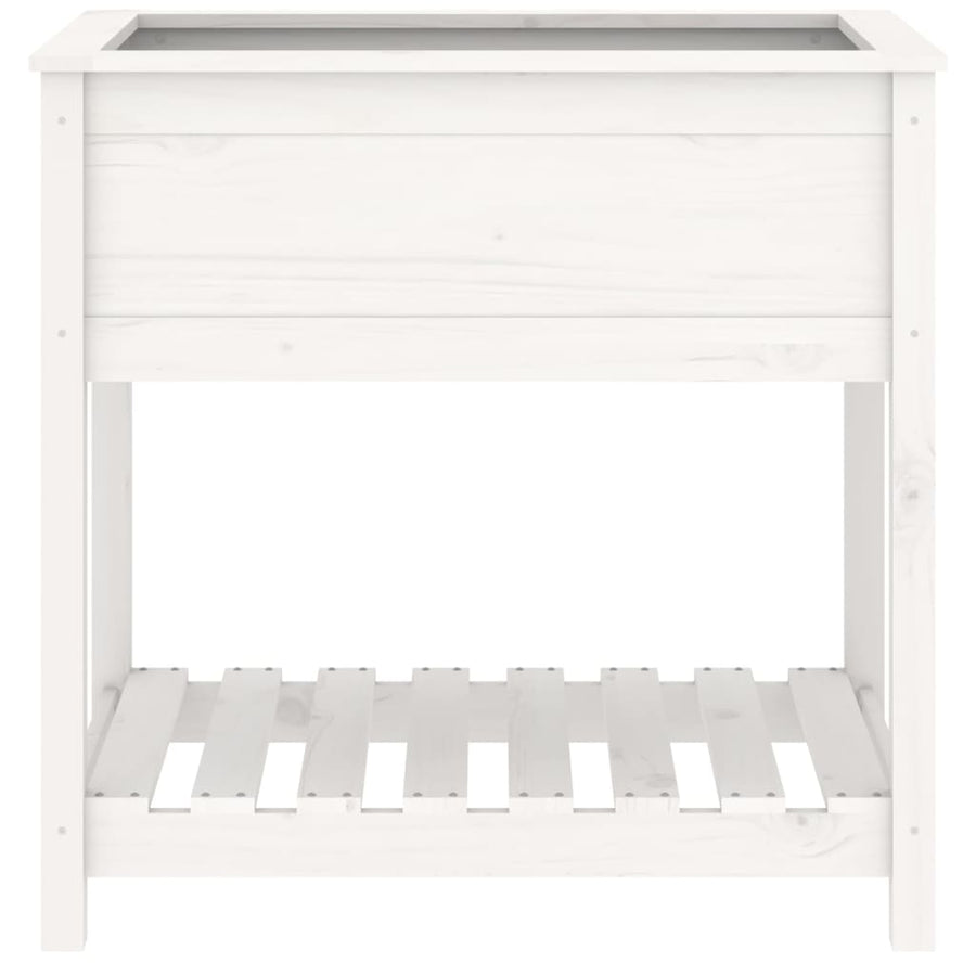Planter with Shelf White 82.5x54x81 cm Solid Wood Pine