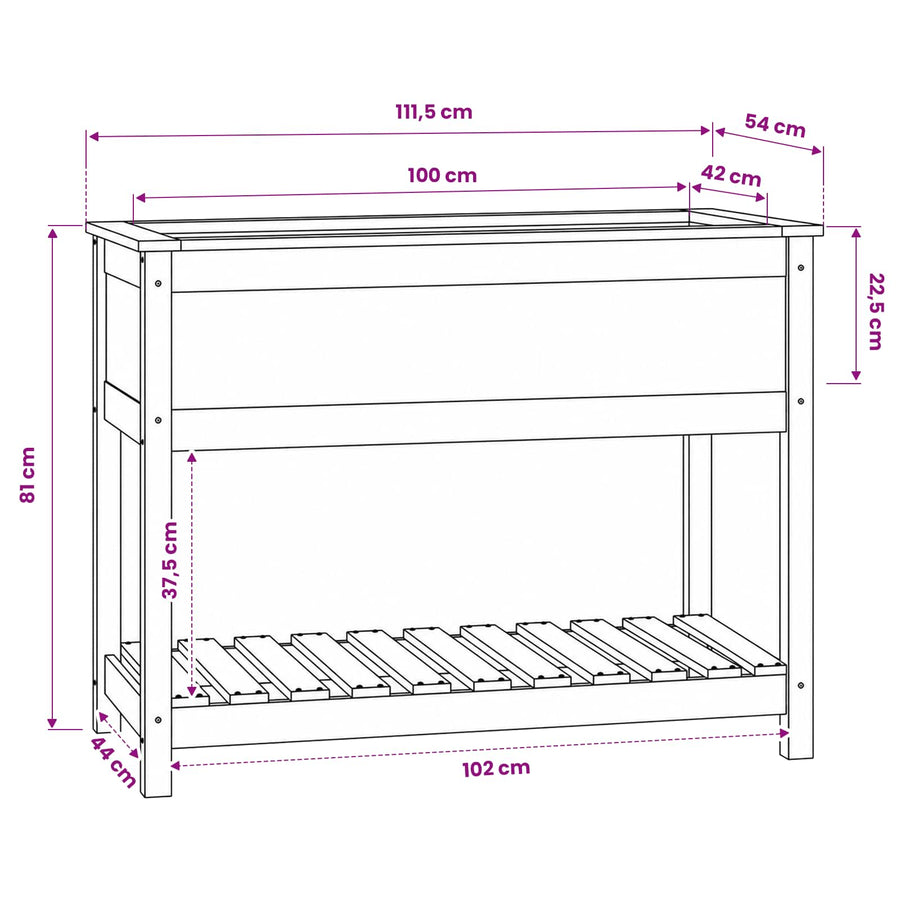 Planter with Shelf 111.5x54x81 cm Solid Wood Pine