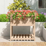 Planter with Shelf 82.5x82.5x81 cm Solid Wood Pine - Side View
