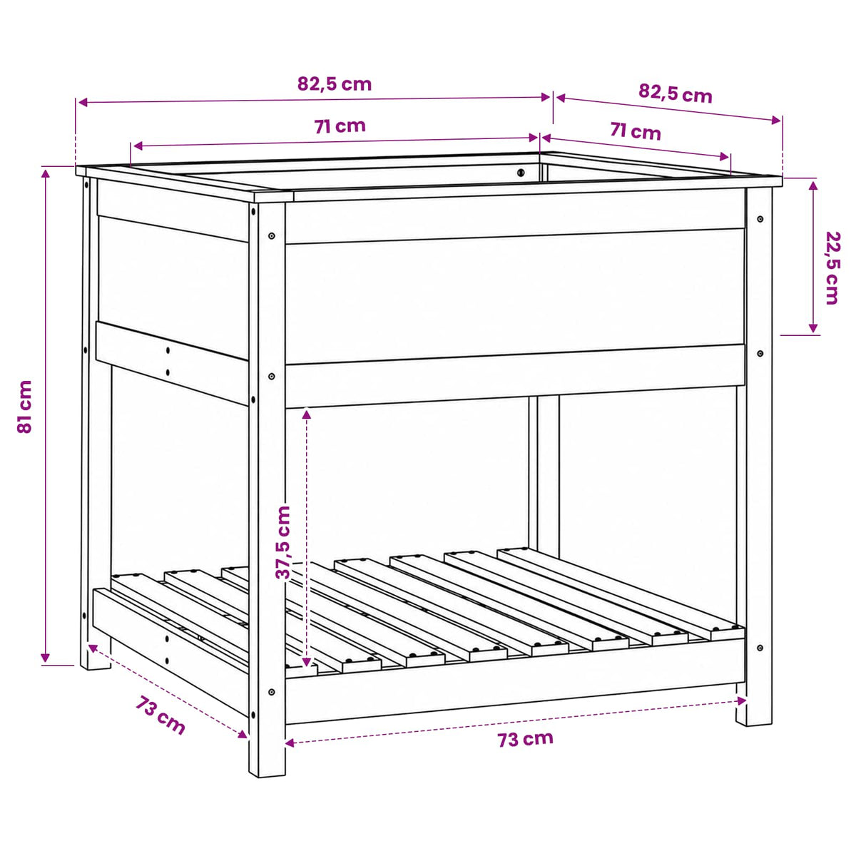 Planter with Shelf 82.5x82.5x81 cm Solid Wood Pine