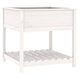 Planter with Shelf White 82.5x82.5x81 cm Solid Wood Pine - Front View