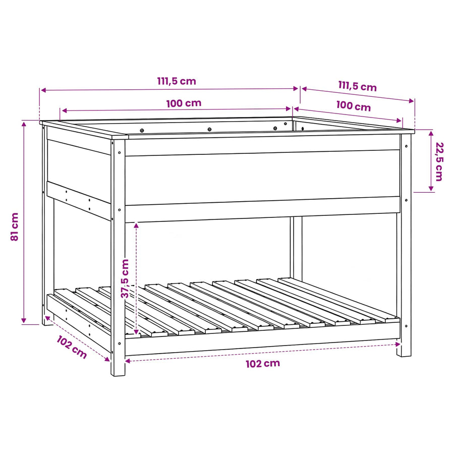Planter with Shelf 111.5x111.5x81 cm Solid Wood Pine
