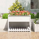 Planter with Shelf White 111.5x111.5x81 cm Solid Wood Pine - Side View