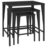 Nesting Tables 3 pcs Black Poly Rattan - Front View