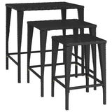 Nesting Tables 3 pcs Black Poly Rattan - 45-Degree Angle
